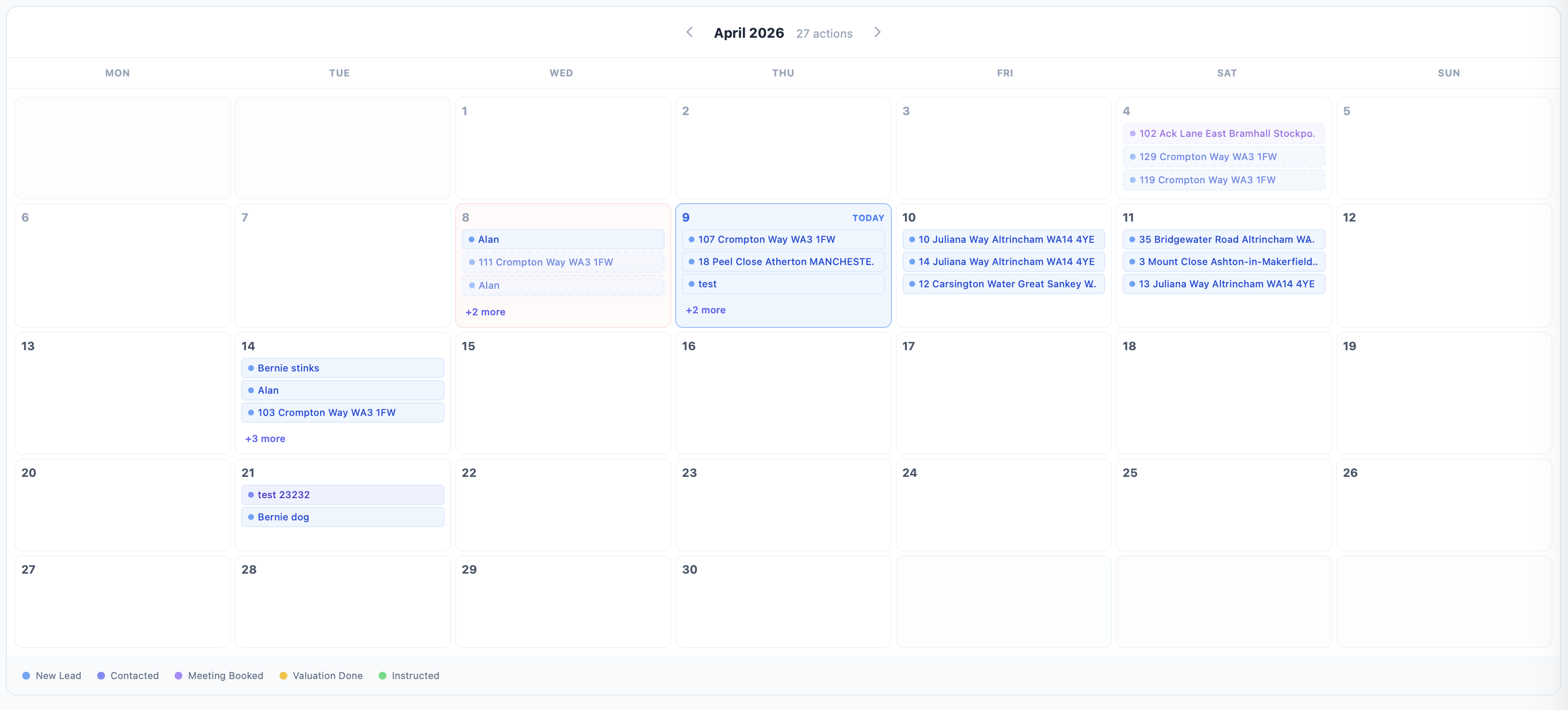 Pipeline calendar screen