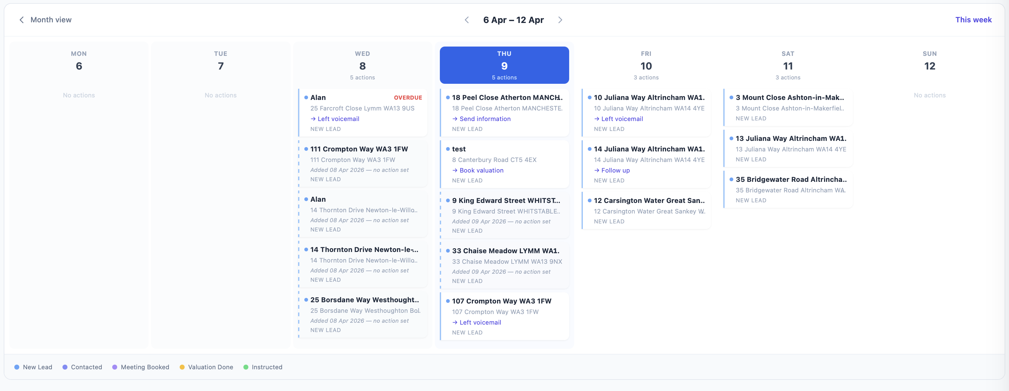 Pipeline calendar screen